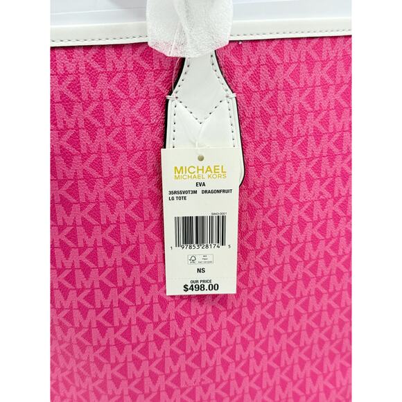 RETAIL $498 Michael Kors Pink Eva Large Signature Logo Stripe Tote Bag*NWT - Picture 8 of 13